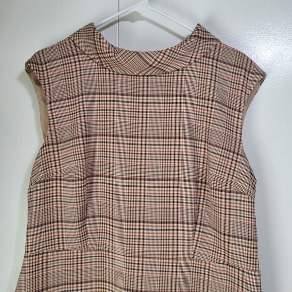 Ann Taylor Factory Plaid Sleeveless Lined Dress Women's SZ 14 Brown - Picture 3 of 11